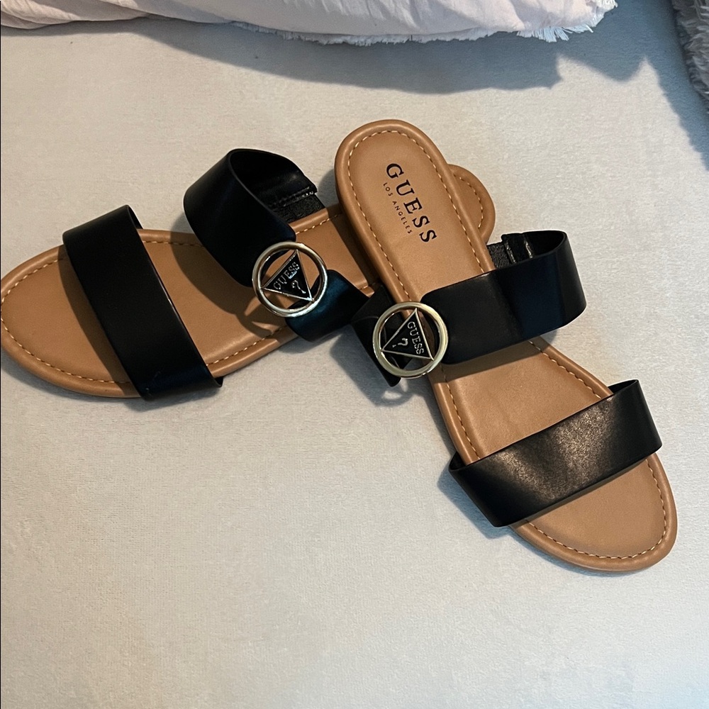 GUESS Black Slides with Gold Buckles